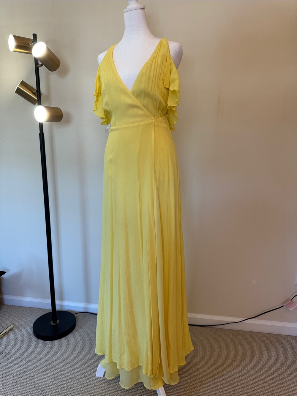 Privacy Please Sunny Yellow Maxi Wrap Dress with Flutter Sleeves